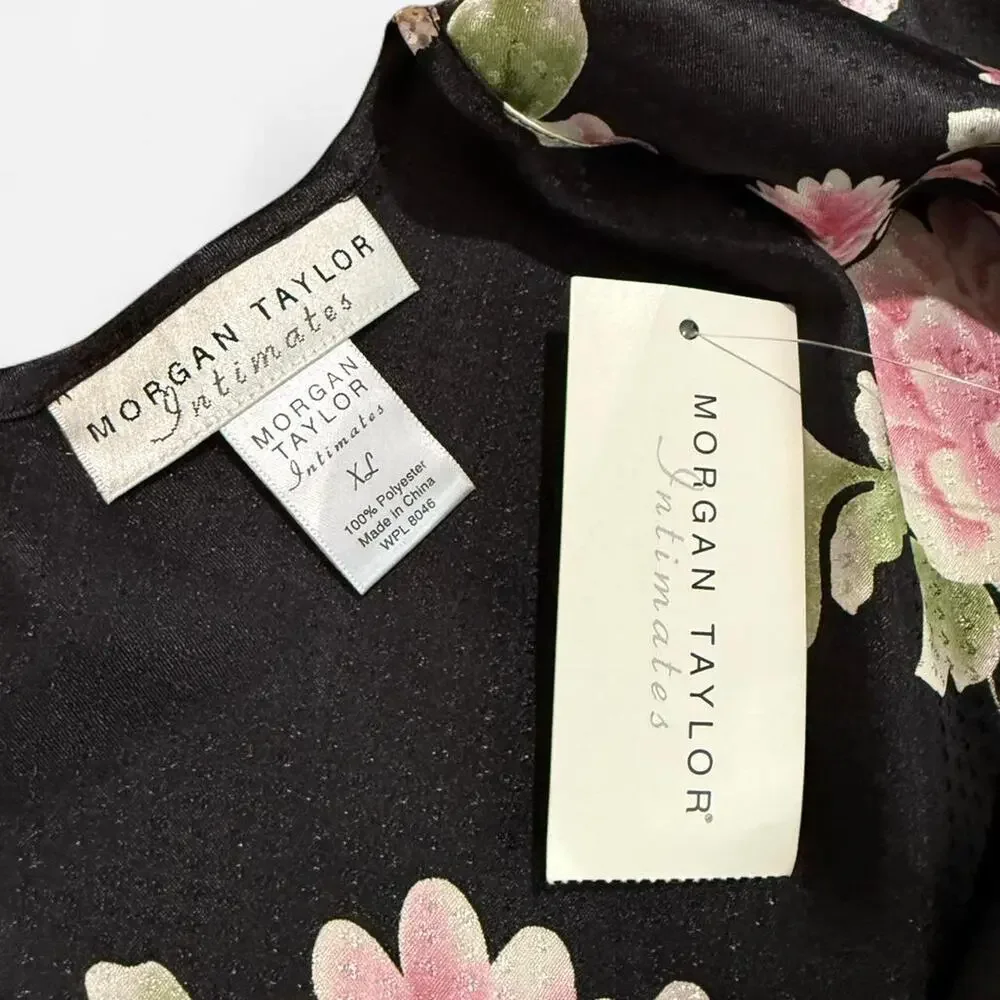 NWT Y2K Morgan Taylor Black & Pink Floral Dark Coquette Romantic Satin Slip XL - Picture 8 of 8